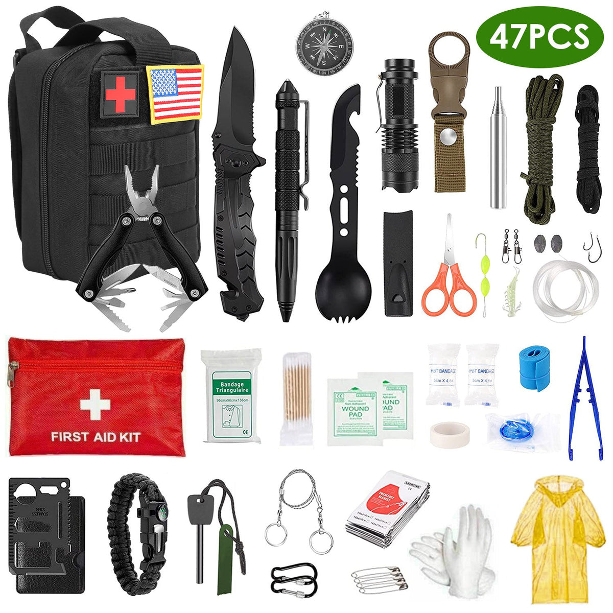 47-Piece Emergency Survival & First Aid Kit with Pouch