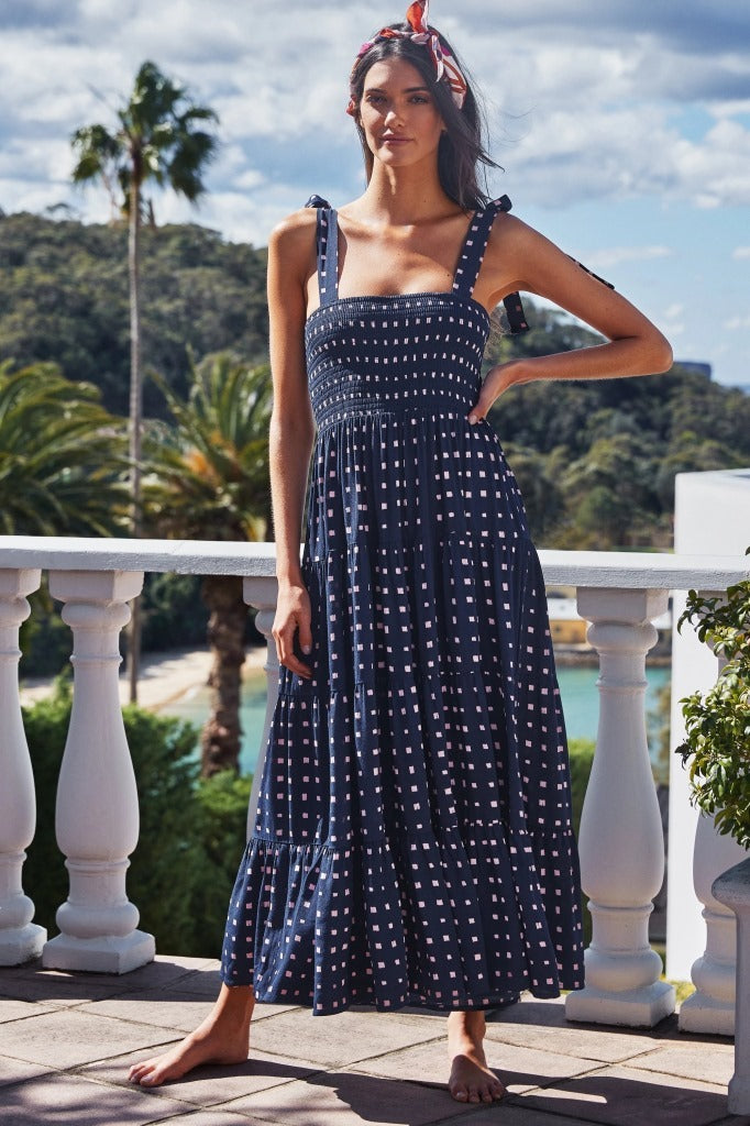 Printed High-Waist Pleated Maxi Dress