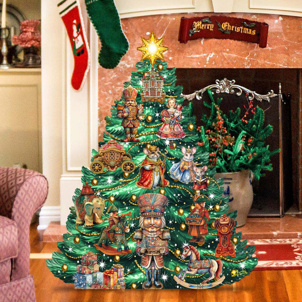 Nutcracker-Themed Christmas Tree Outdoor Indoor Decor Wooden Christmas Decoration by G. Debrekht
