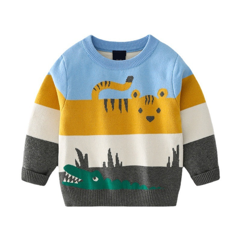 Boys’ Cartoon Jacquard Double-Layer Sweater