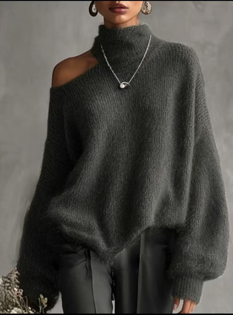 High-Neck Knit Pullover Sweater