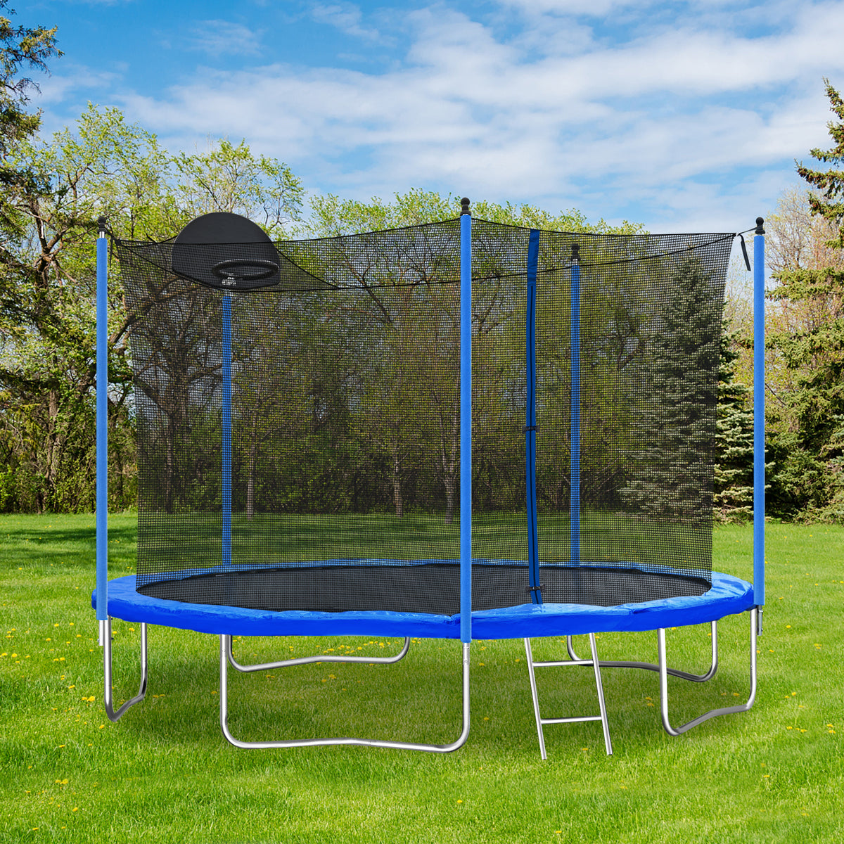 12-Foot Trampoline with Basketball Hoop, Ladder & Safety Enclosure