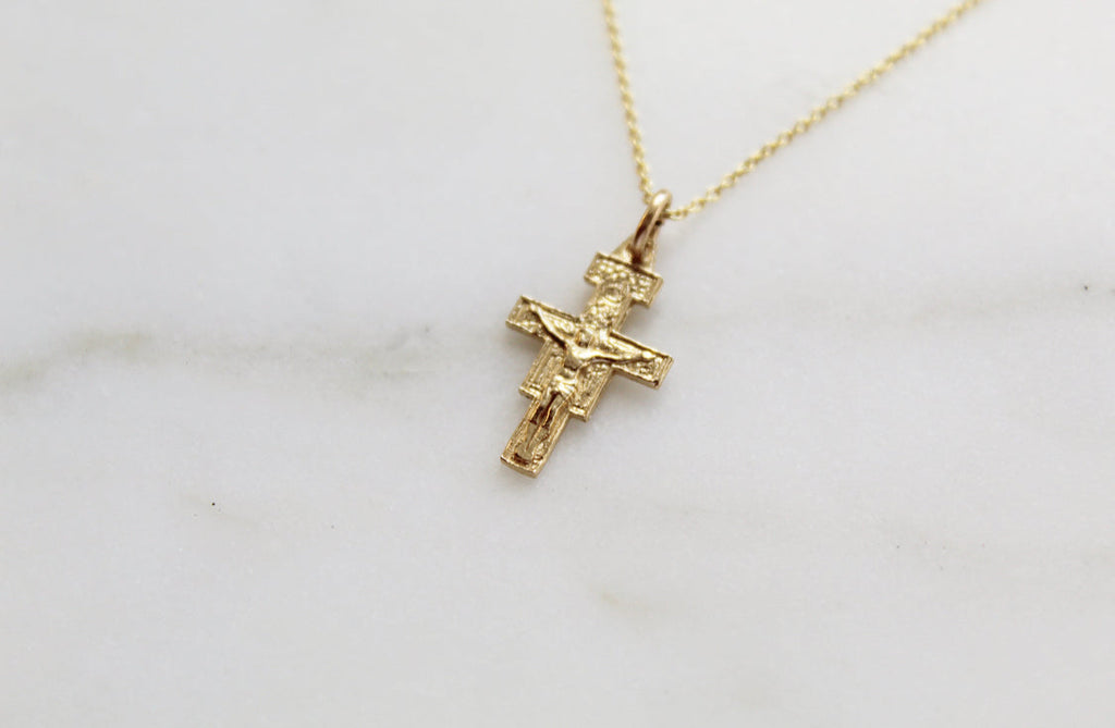 14K Gold San Damiano Crucifix Necklace