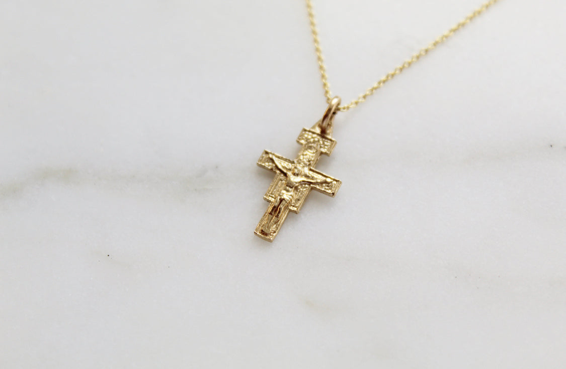 14K Gold San Damiano Crucifix Necklace