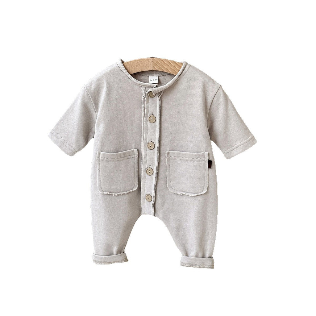 Baby Apricot Cotton Knit Button-Front Romper