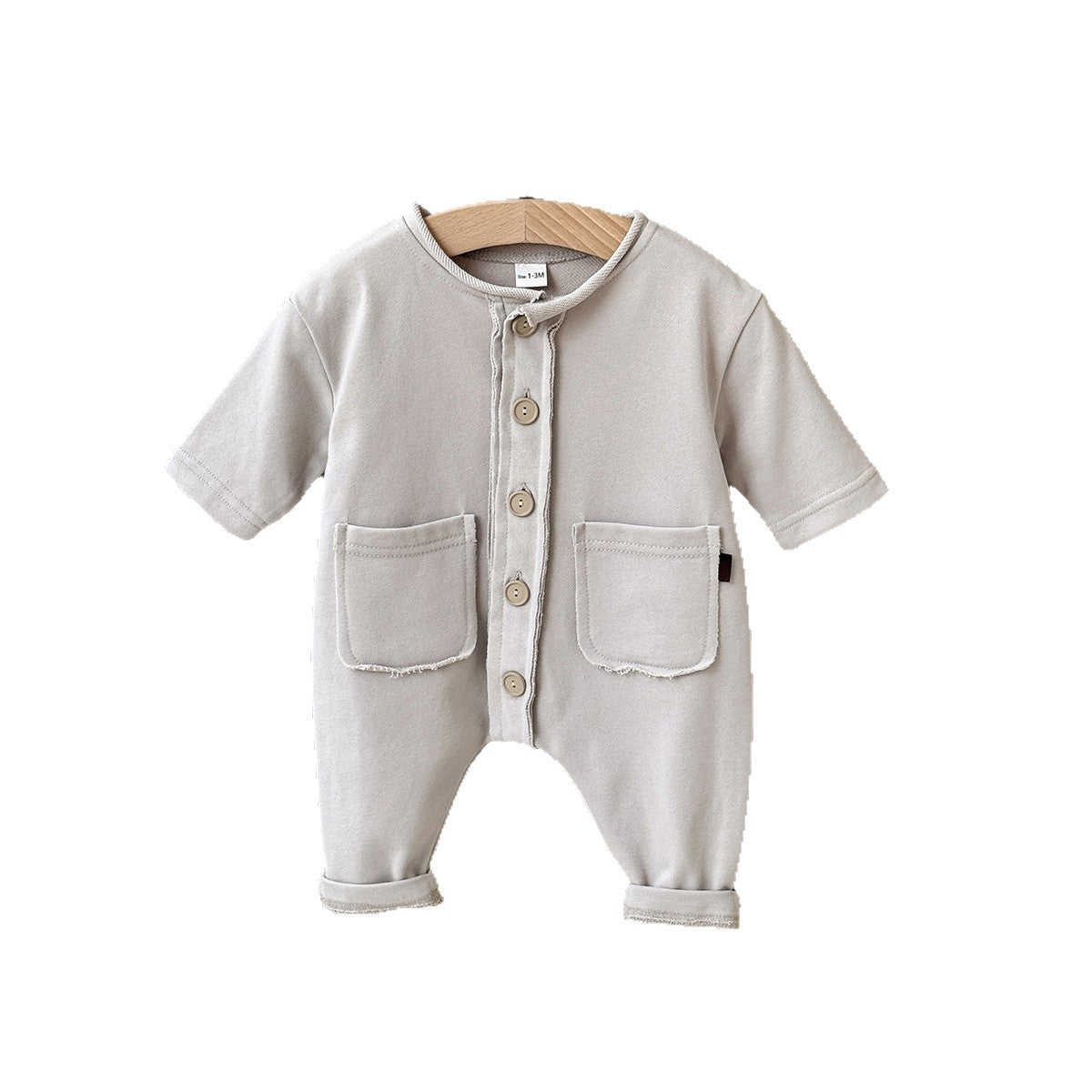 Baby Apricot Cotton Knit Button-Front Romper