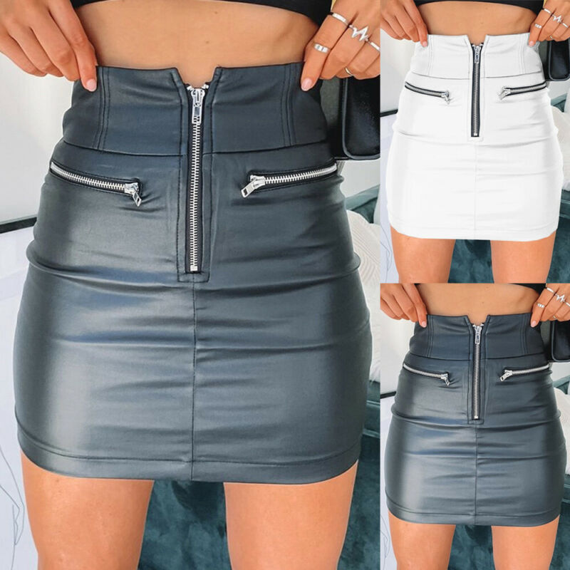 Women's High-Waist PU Leather Mini Skirt