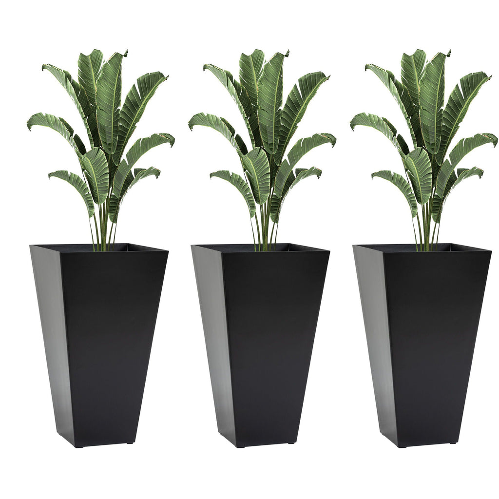 Outsunny Large Faux-Wood Tapered Planters – Set of 3