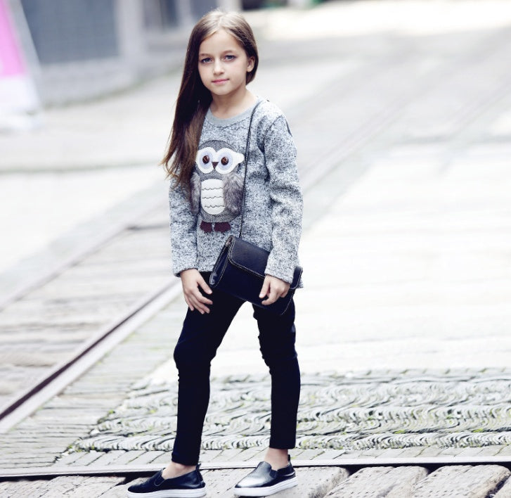Girls' Gray Owl-Print Fleece-Lined Jacket