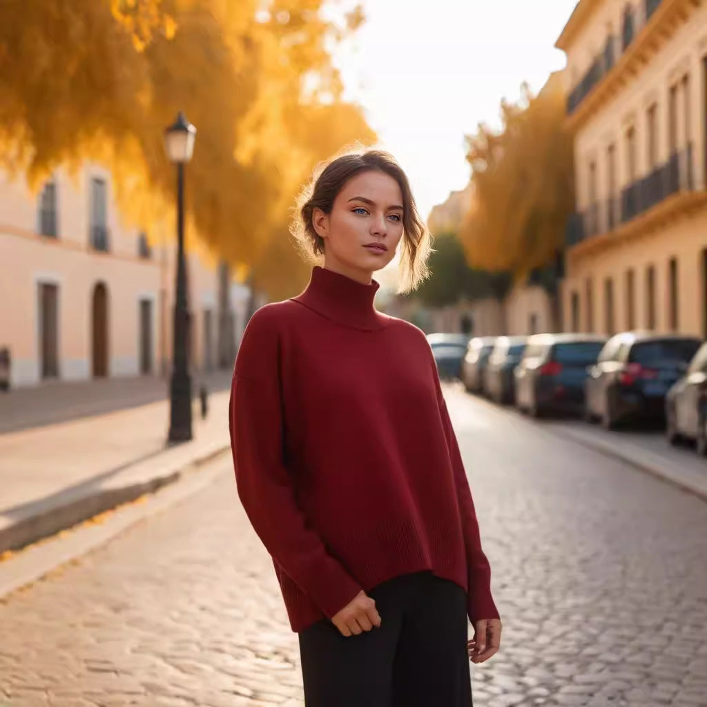 Relaxed Mock-Neck Knit Sweater