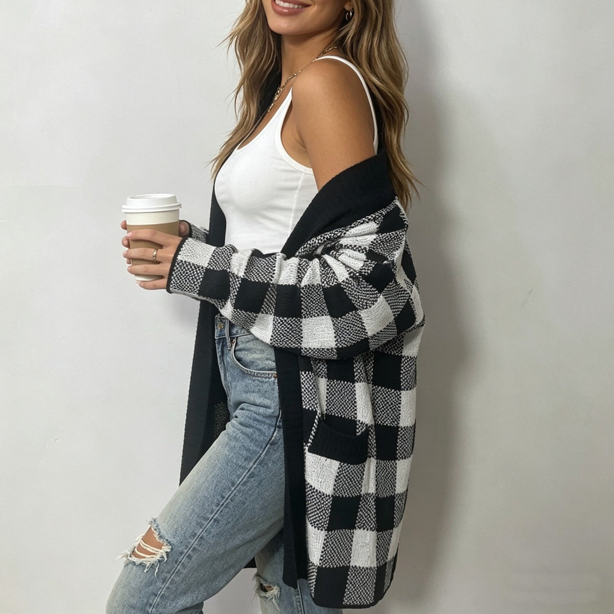 Women's Plaid Contrast-Knit Sweater