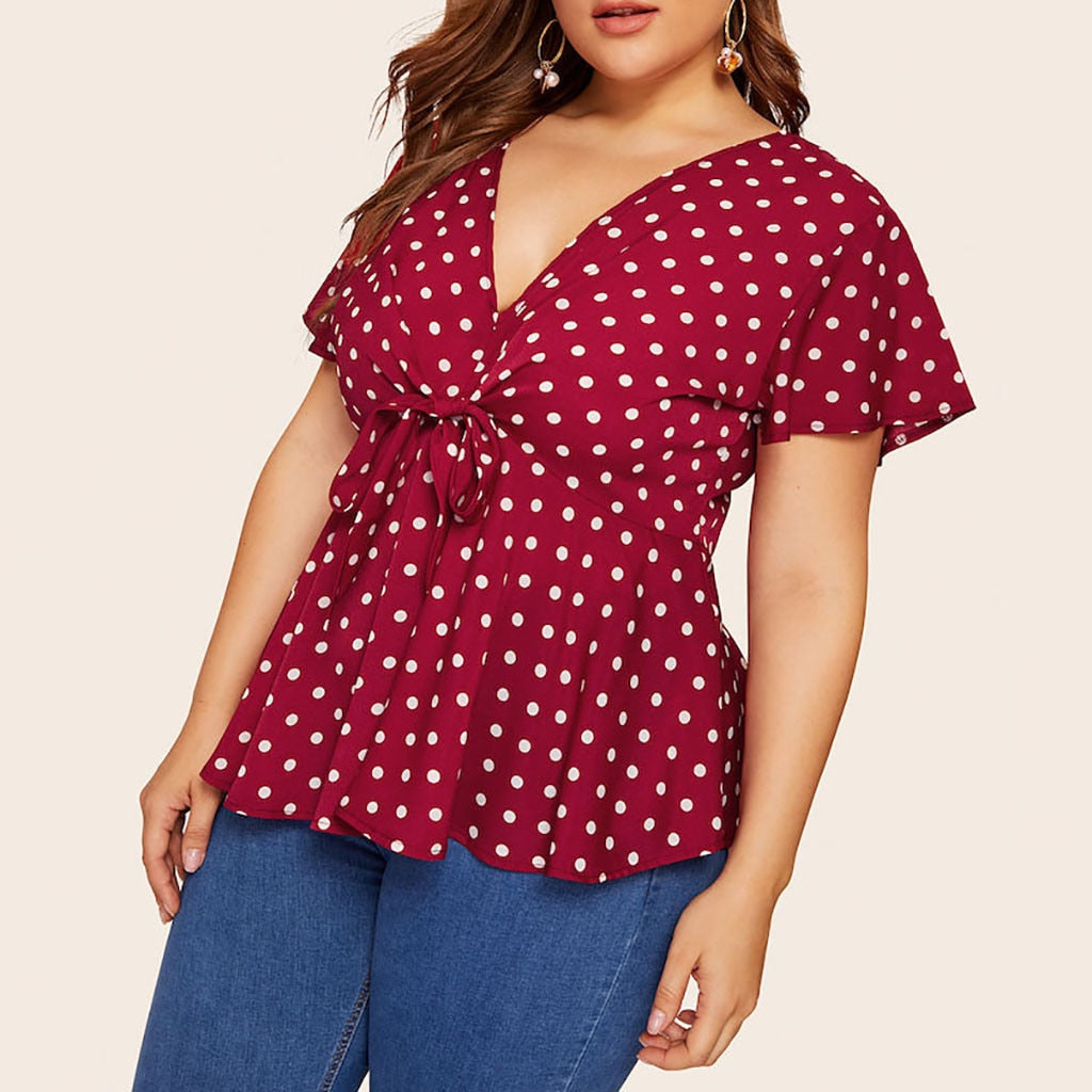 Women's Plus Size Polka-Dot Tie-Front Chiffon Blouse