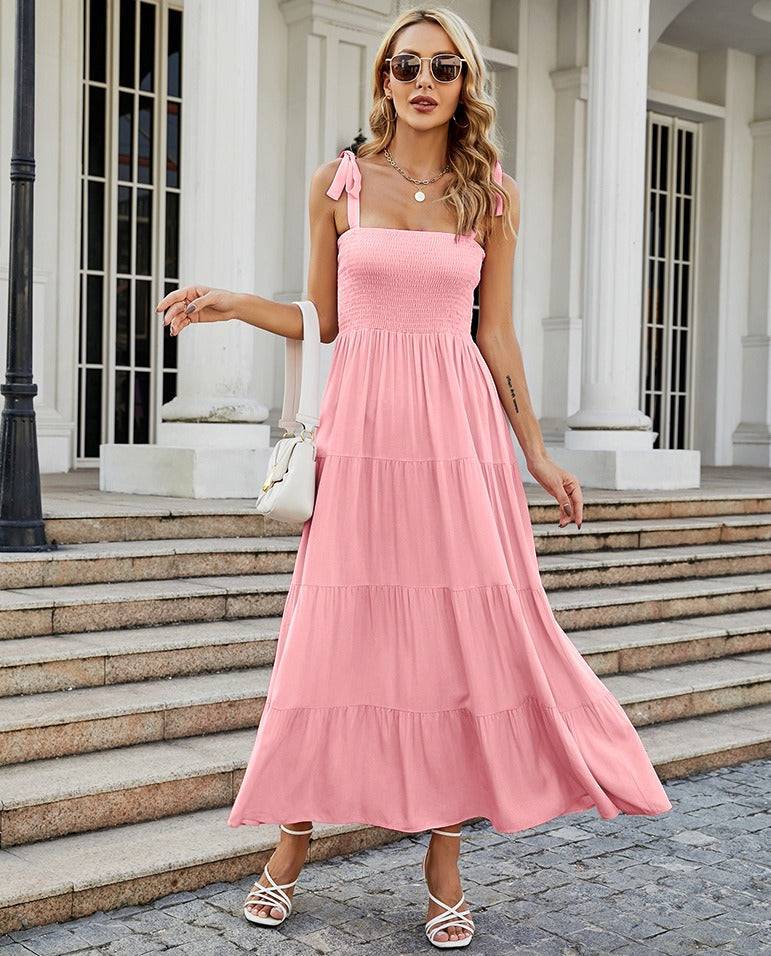 Printed High-Waist Pleated Maxi Dress