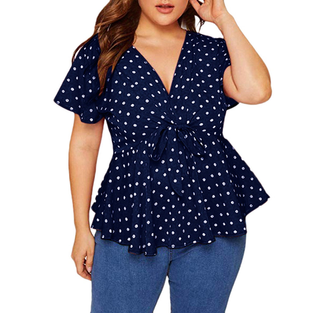 Women's Plus Size Polka-Dot Tie-Front Chiffon Blouse