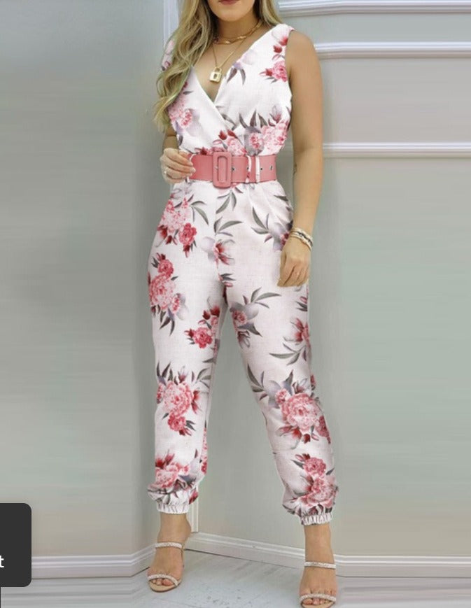 Women's Printed Belted Jumpsuit