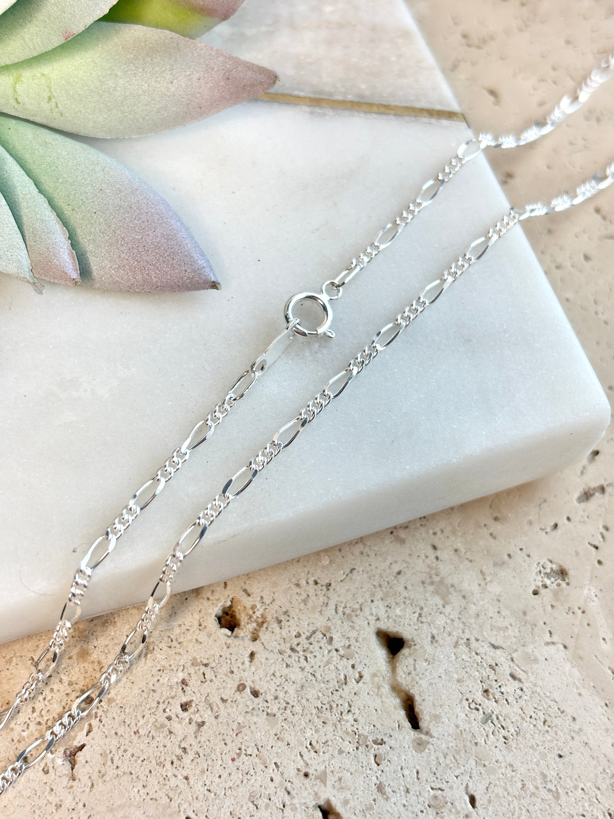 925 Sterling Silver Sacred Heart Figaro Necklace