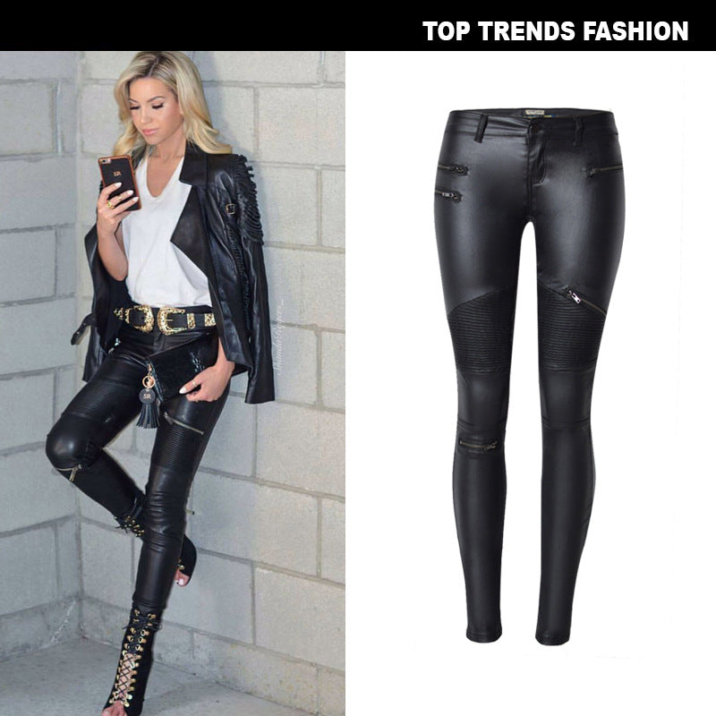 Women's Plus Size Faux-Leather Denim Moto Pants