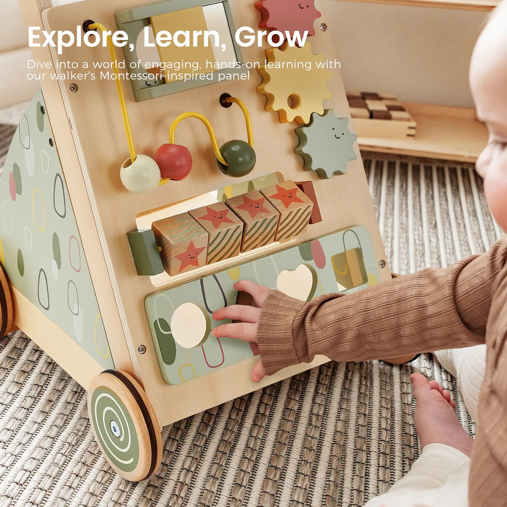 Tiny Land Sage Green Wooden Baby Walker