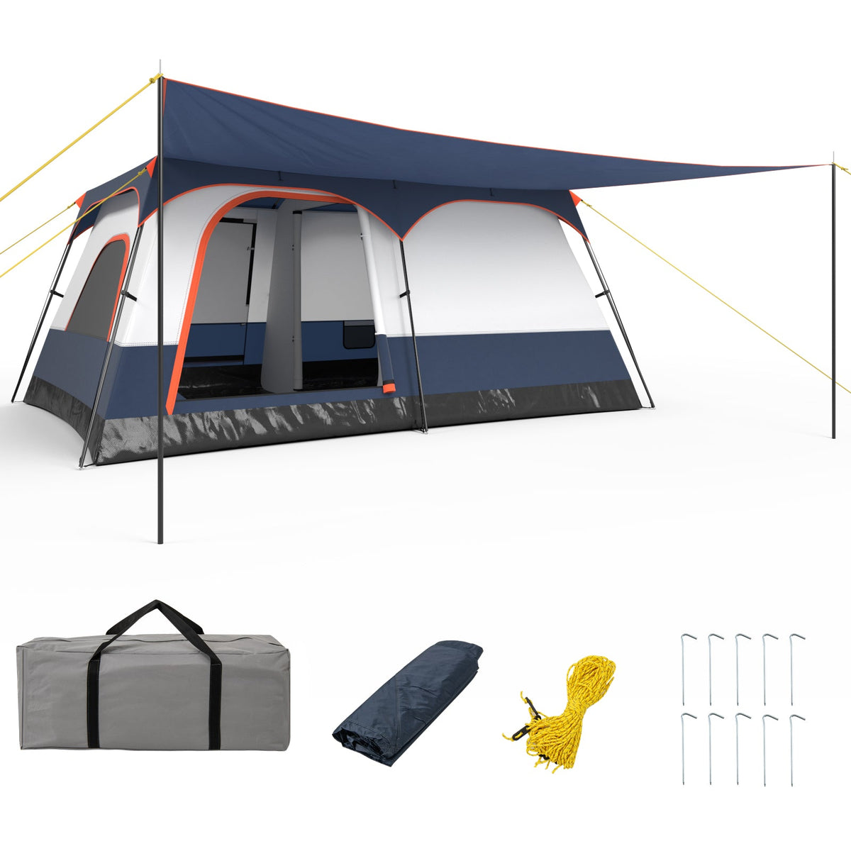 8–10-Person Family Camping Tent with 2 Rooms & 2 Doors