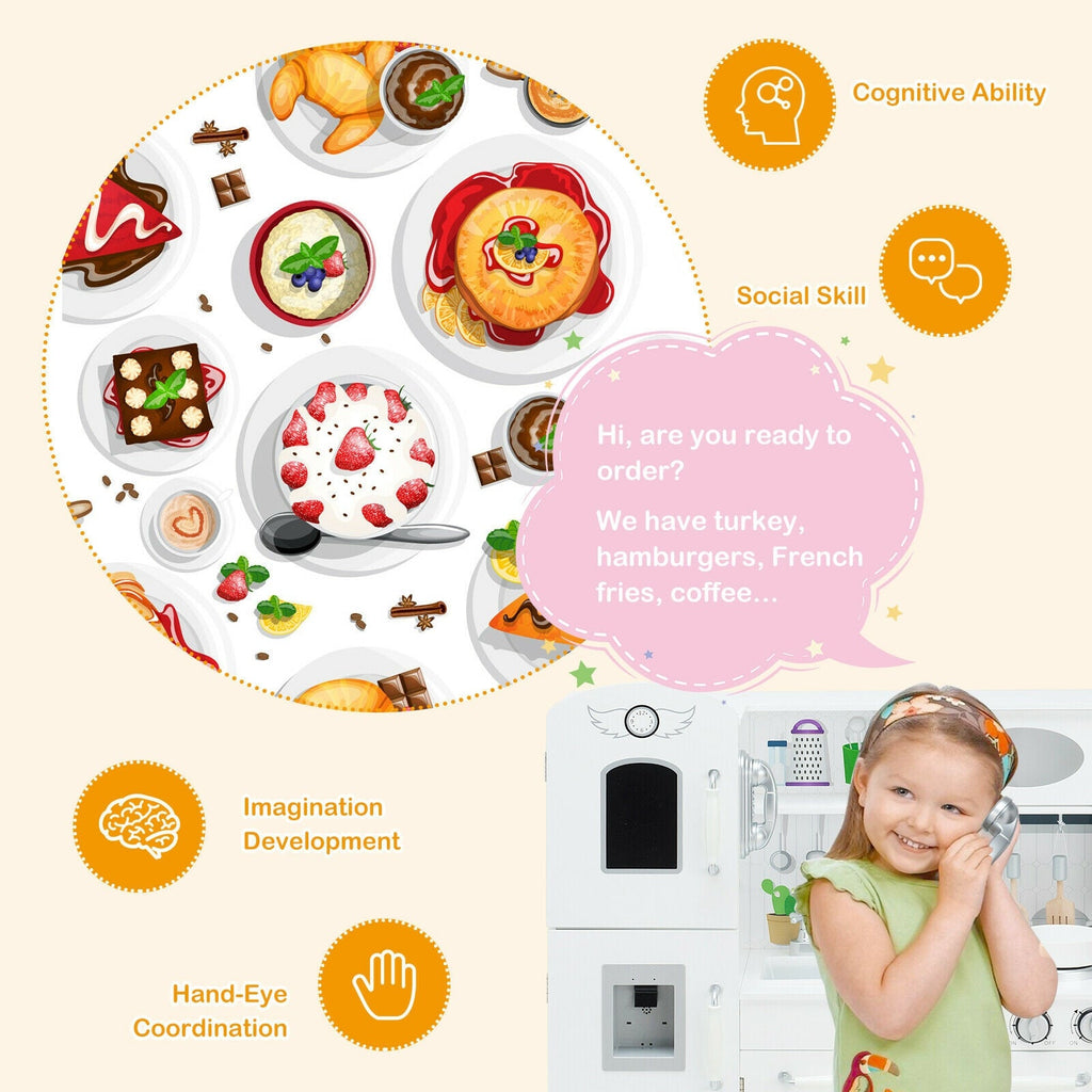 Kids' Pretend Play Kitchen with Water Dispenser & Cookware