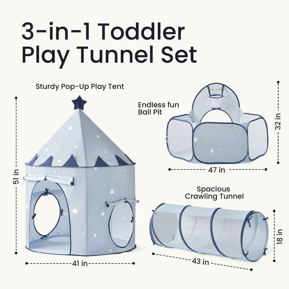 Tiny Land Compact Adventure 3-in-1 Play Tunnel Set — Balls Not Included