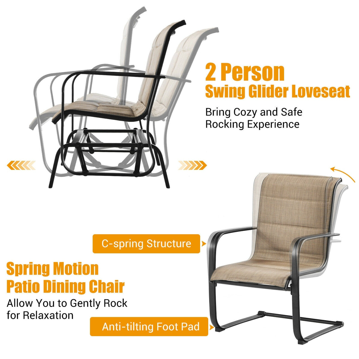 4-Piece Patio Furniture Set with Glider Loveseat – Brown