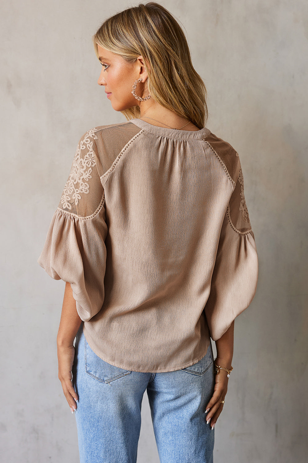 Lace-Detail Tie-Neck Blouse