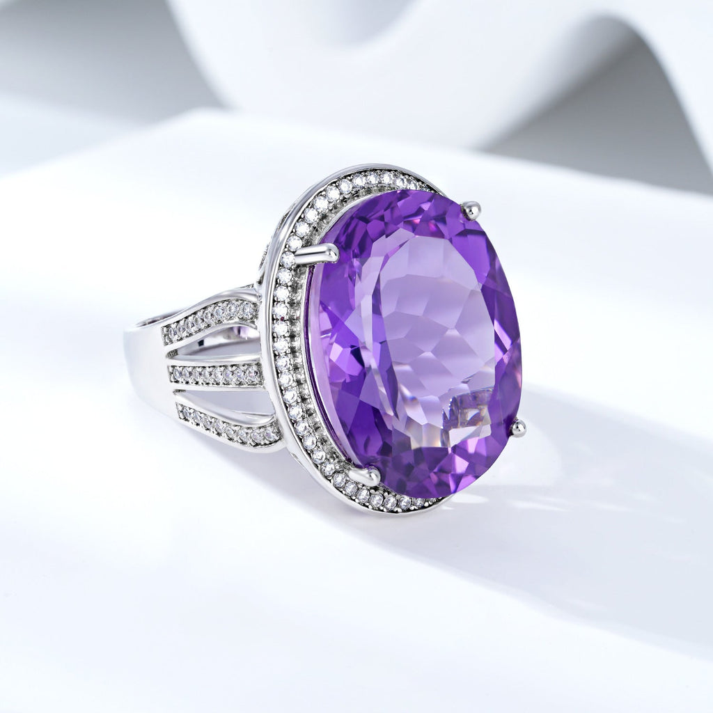 925 Silver Amethyst-Style Statement Ring