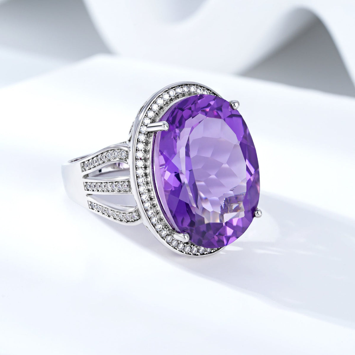 925 Silver Amethyst-Style Statement Ring