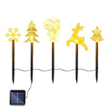 5Pcs Mixed Christmas Decoration Light Solar Stake Light Waterproof Reindeer Snowflake Bell