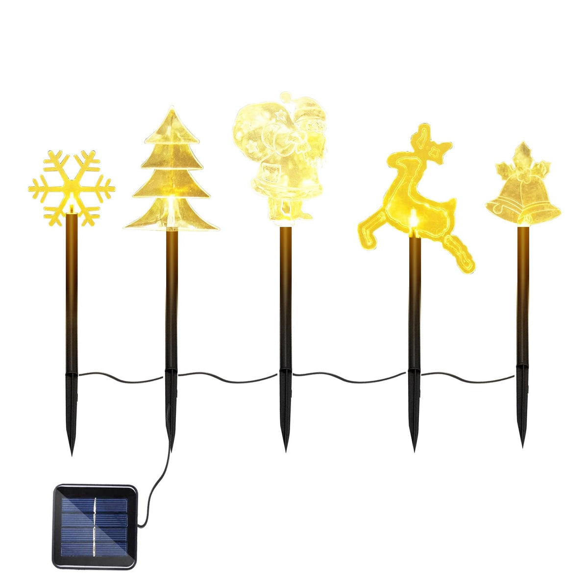 5Pcs Mixed Christmas Decoration Light Solar Stake Light Waterproof Reindeer Snowflake Bell