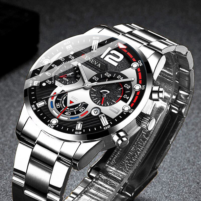 Men's Watch, Cross Necklace & Bracelet Set