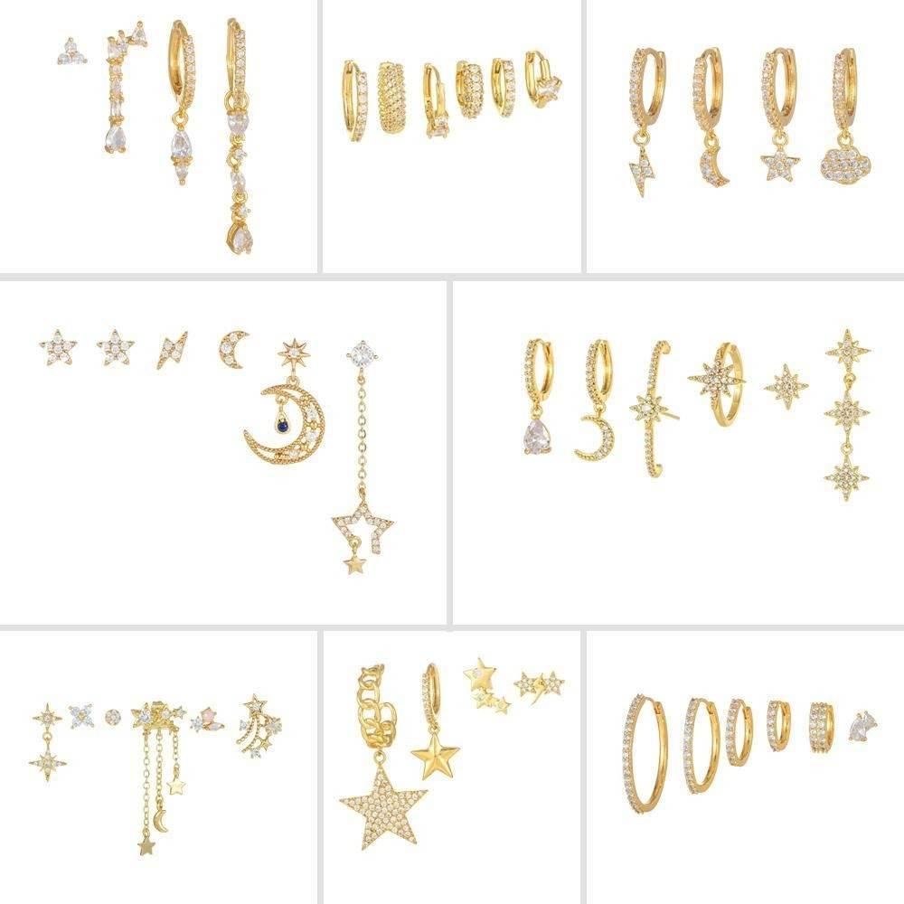 Celestial Star & Moon Six-Piece Earring Set