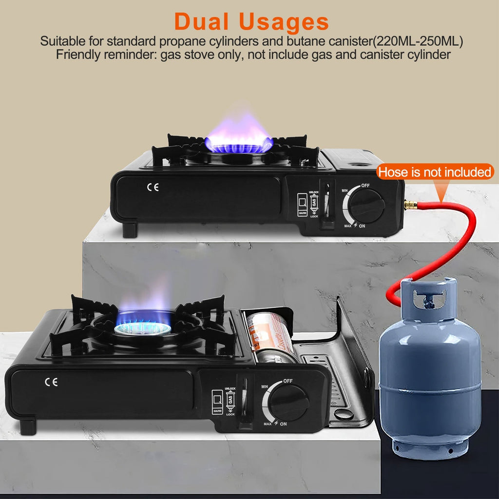 3300W Dual-Fuel Portable Camping Stove with Piezo Ignition