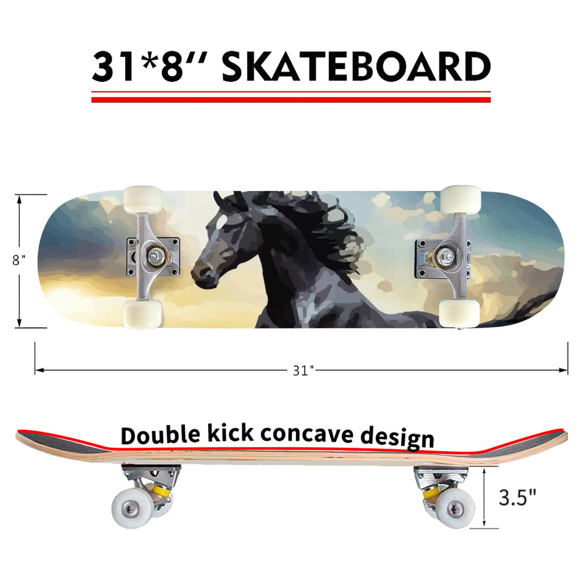 Wild Black Horse Complete Skateboard – Made in USA