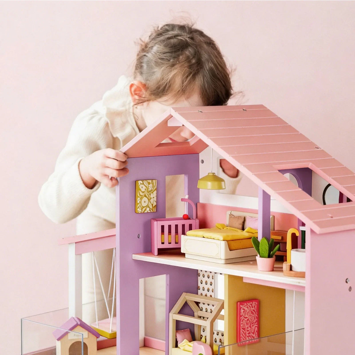 Tiny Land Sweetwood Edge Dollhouse — Green & Pink