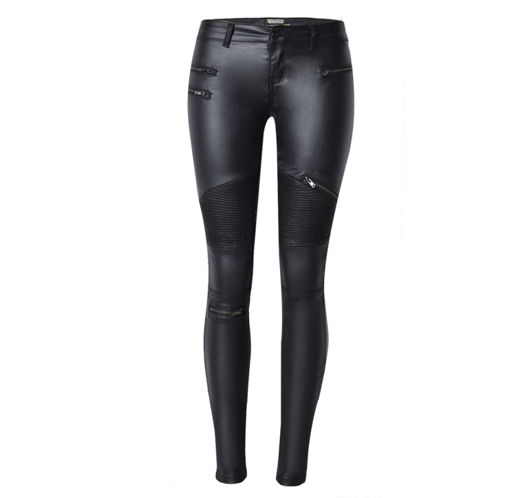 Women's Plus Size Faux-Leather Denim Moto Pants