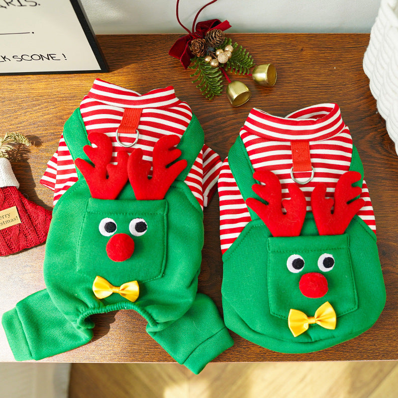 Christmas Pet Dogs Cats Coats Dress Up Costume Elk Pocket Sweatshirt Teddy Bichon Puppy Kitten Vest Xmas Warmer
