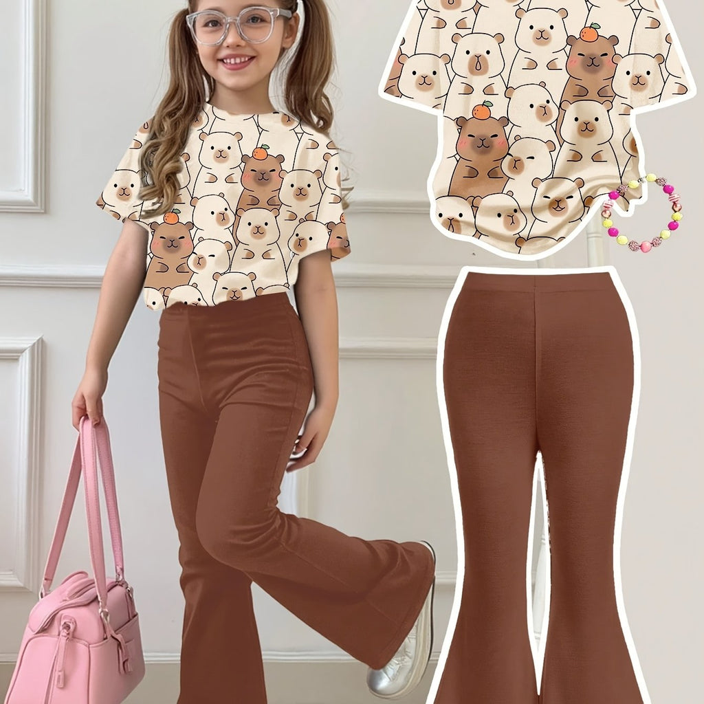 Girls' Bear Graphic Tee & Flare Pants Set