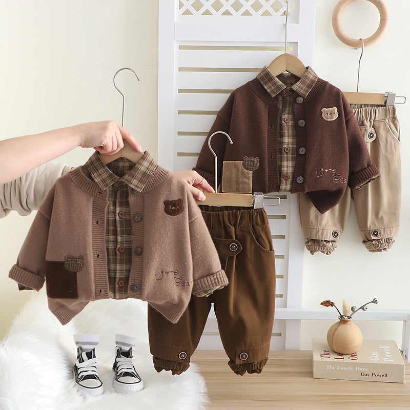 Kids Embroidery Long Sleeve Sweater Three-Piece Set