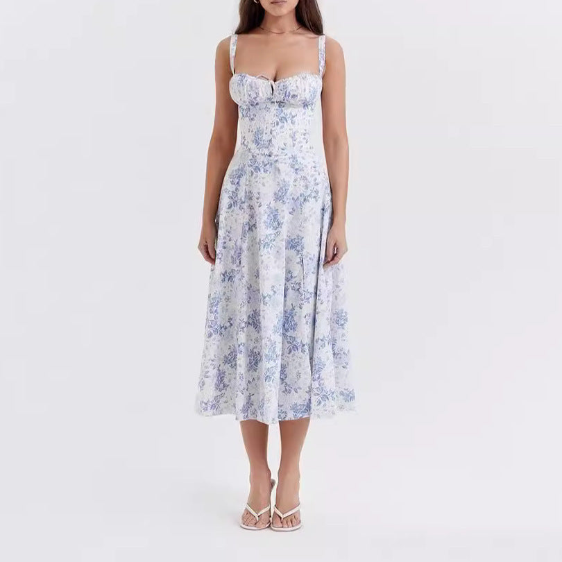 Floral Backless Sleeveless Midi Dress