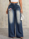 Embroidered Wide-Leg Jeans