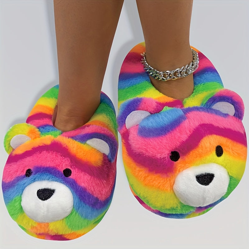 Polar Bear Plush Slippers — Blue & Purple Tie-Dye