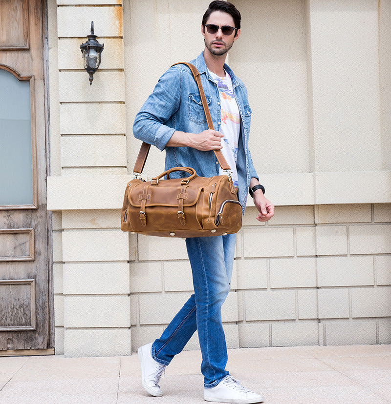 Vintage Full-Grain Crazy Horse Leather Weekender Bag