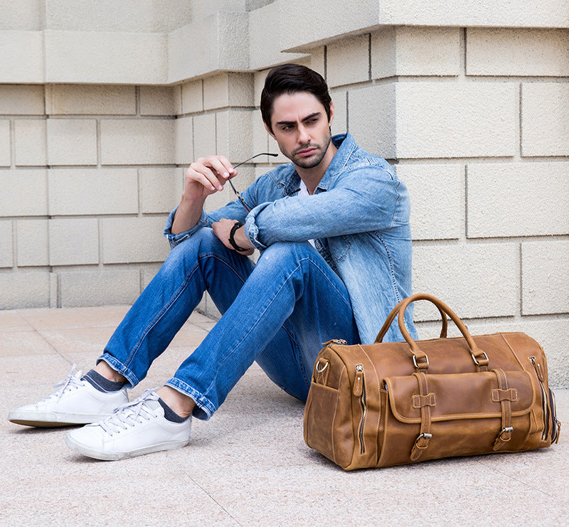 Vintage Full-Grain Crazy Horse Leather Weekender Bag