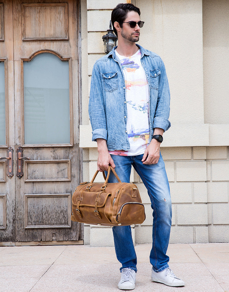 Vintage Full-Grain Crazy Horse Leather Weekender Bag