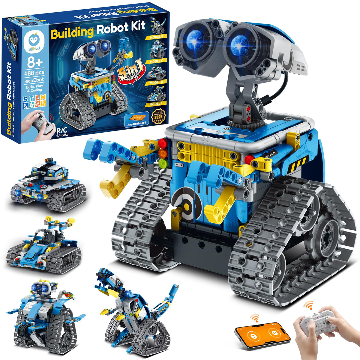 Sillbird 5-in-1 RC Robot Building Kit – 488 Pieces
