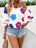 Floral Asymmetric-Neck Blouse