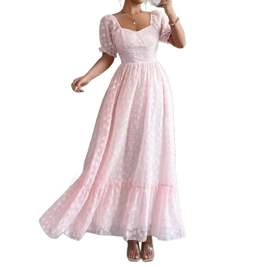 Women's Plus Size Embroidered Square-Neck High-Waist Dress