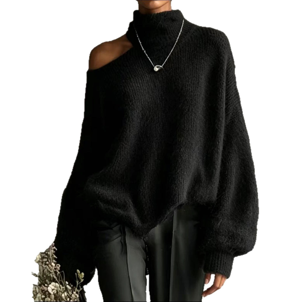 High-Neck Knit Pullover Sweater